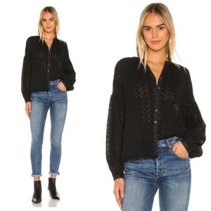 Free People Maddison Eyelet Lace Button Blouse Black S NWT